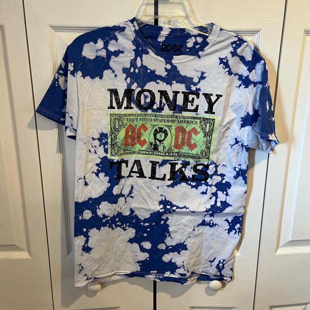 ACDC Money Talks Graphic Tie Dye Tee Blue White Small